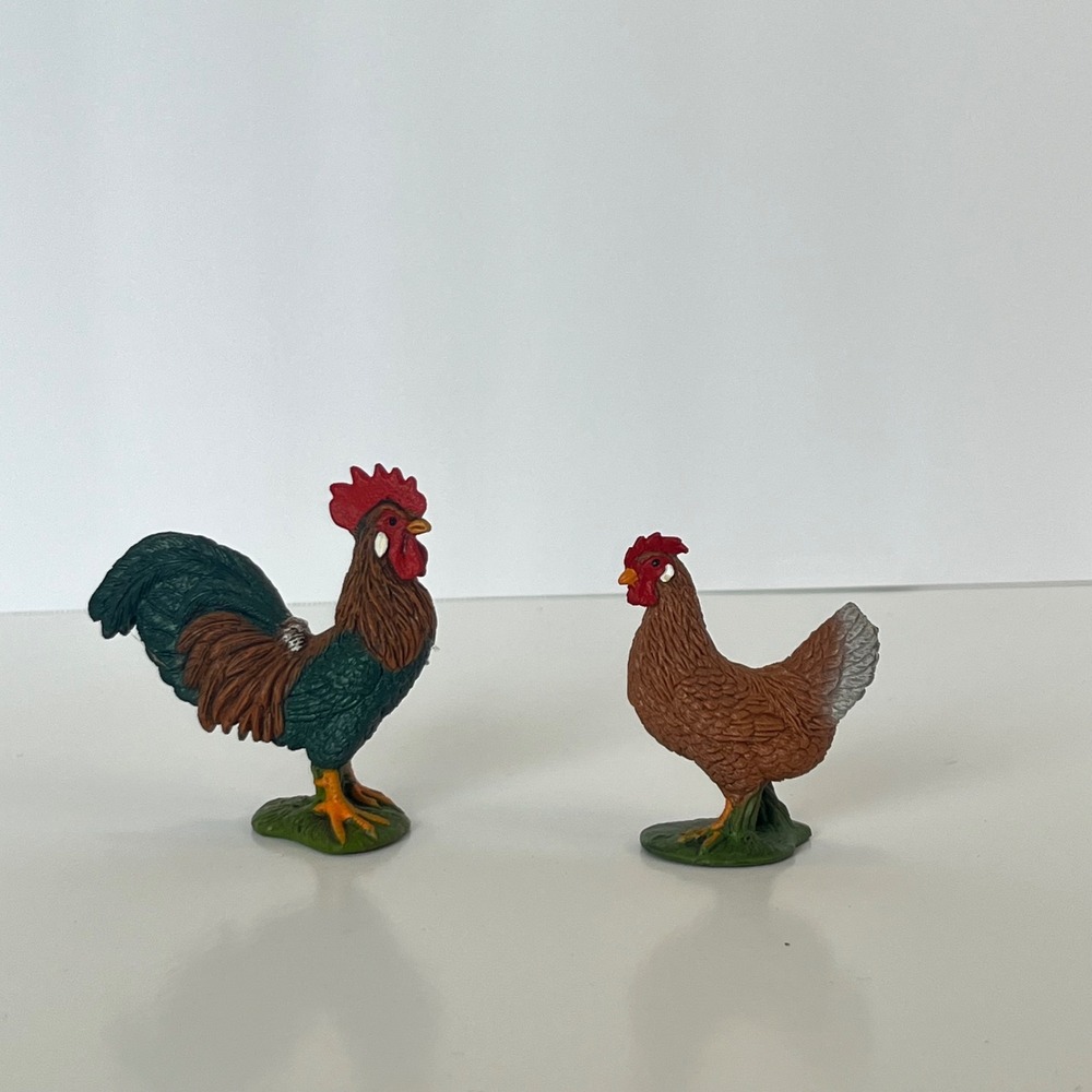 Schleich Rooster and Hen Farm Animal Figurine Set 13825 13826 Realistic Toy 2016